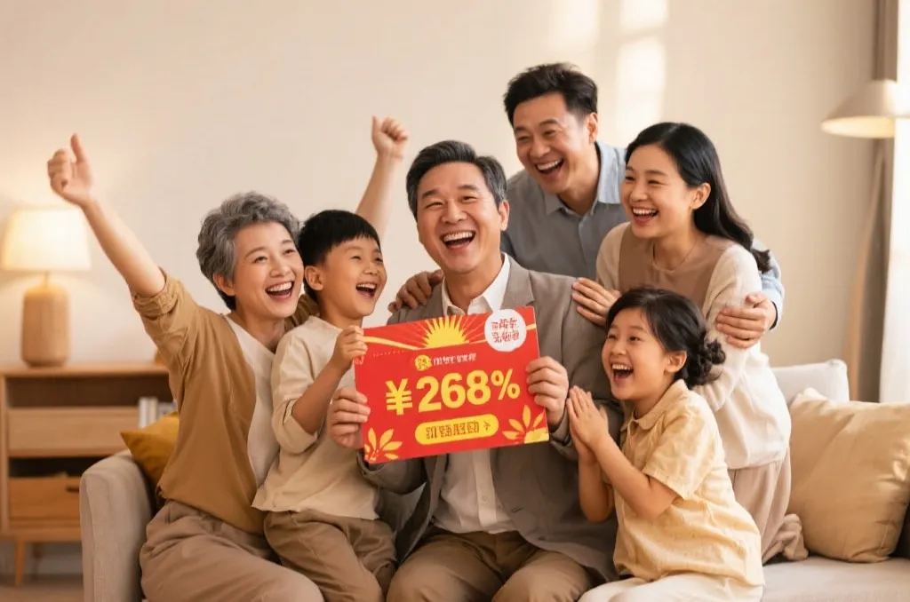 中奖者开心领奖后与家人庆祝